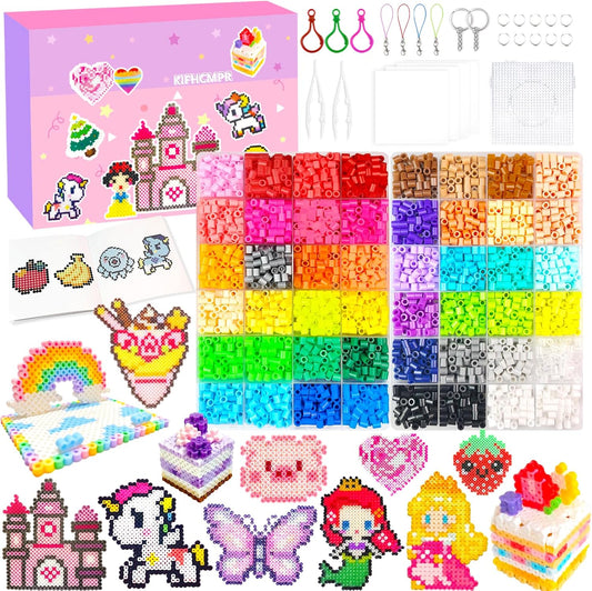 KIFHCMPR 5mm Fuse Beads Kit -72 Colors Craft Set for Kid.Fuse Beads Set with Pegboards, Ironing Papers and Accessories,Fuse Beads 4 Boxes, DIY Art Crafts Decoration Christmas Birthday Gift for Girls