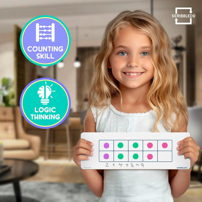 SCRIBBLEDO Dry Erase Ten Frame Board - 4" x 12" Double Sided Dry Erase Boards for Kids to Visualize and Practice Base 10 Number Concepts - Math Practice Board for Home School and Classroom