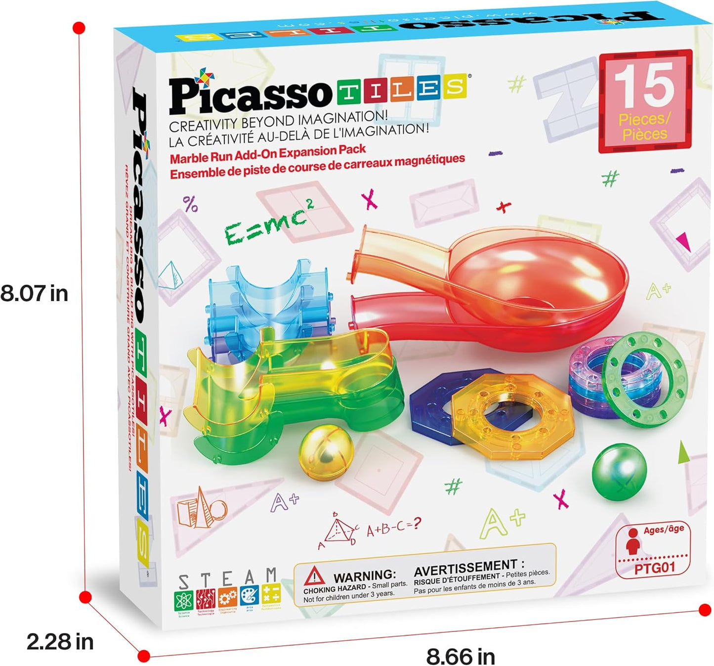 PicassoTiles 70pc Marble Run Magnetic Tiles STEM Set for Kids Ages 3 and Older Magnet Tile Marbles Maze Building Blocks Brain Development Toy Preschool Educational Learning Construction Playset PTG70
