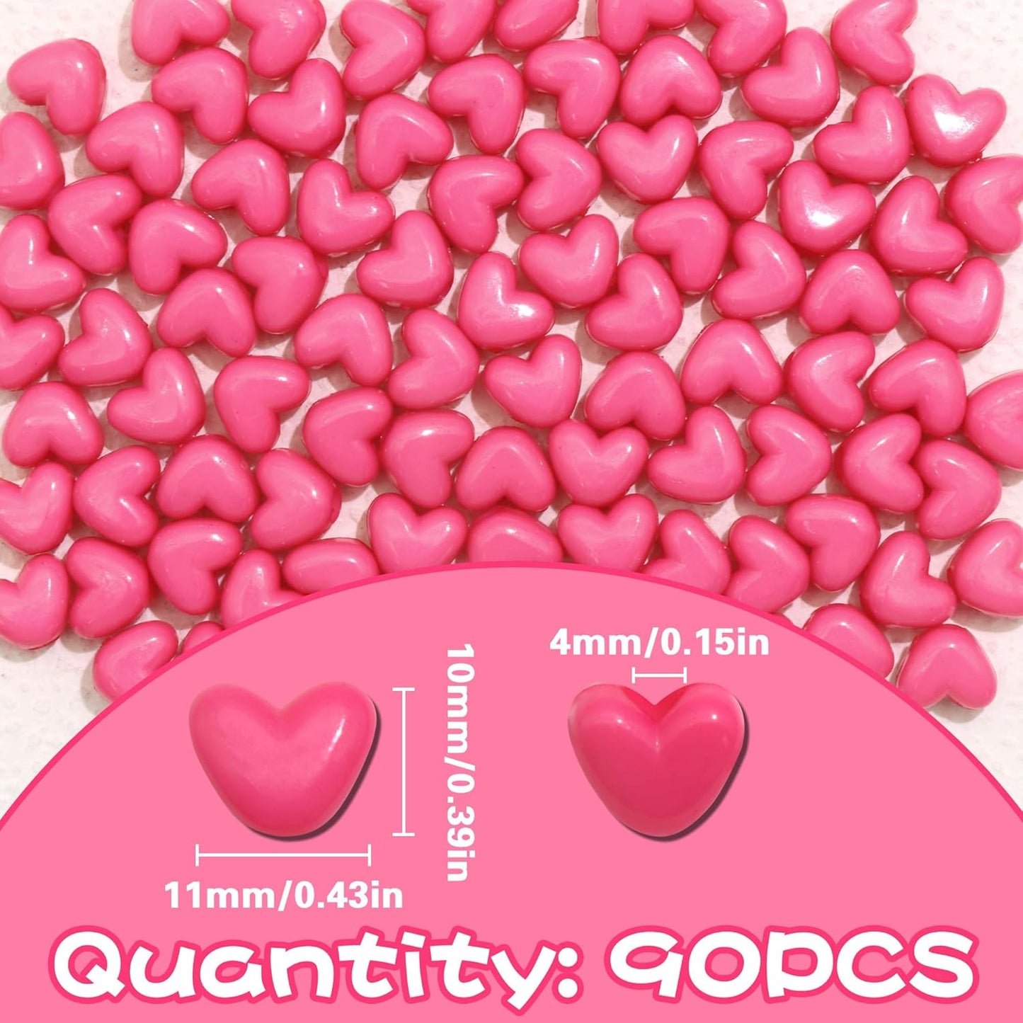 90PCS Light Pink Heart Beads for Braids Hair Jewelry Loc Dreadlock Accessories Cute Heart-Shaped Pony Bead