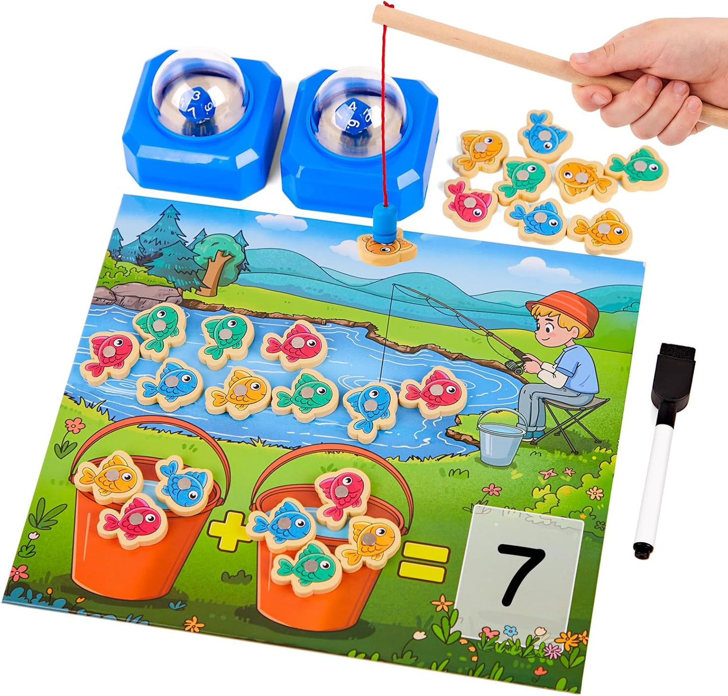 Math Board Games for Kids with Dice Poppers, Math Manipulatives Kindergarten Preschool Math Games Counters Toys, Addition and Subtraction Dice Games Homeschool Supplies Classroom Must Haves