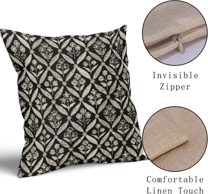 Blue Green Floral Block Print Pillow Covers 12X20 Set of 2, Flower Pattern Spring Summer Print Decorative Throw Pillow Covers Outdoor Farmhouse Seasonal Cushion Case Couch Sofa Bed Decor