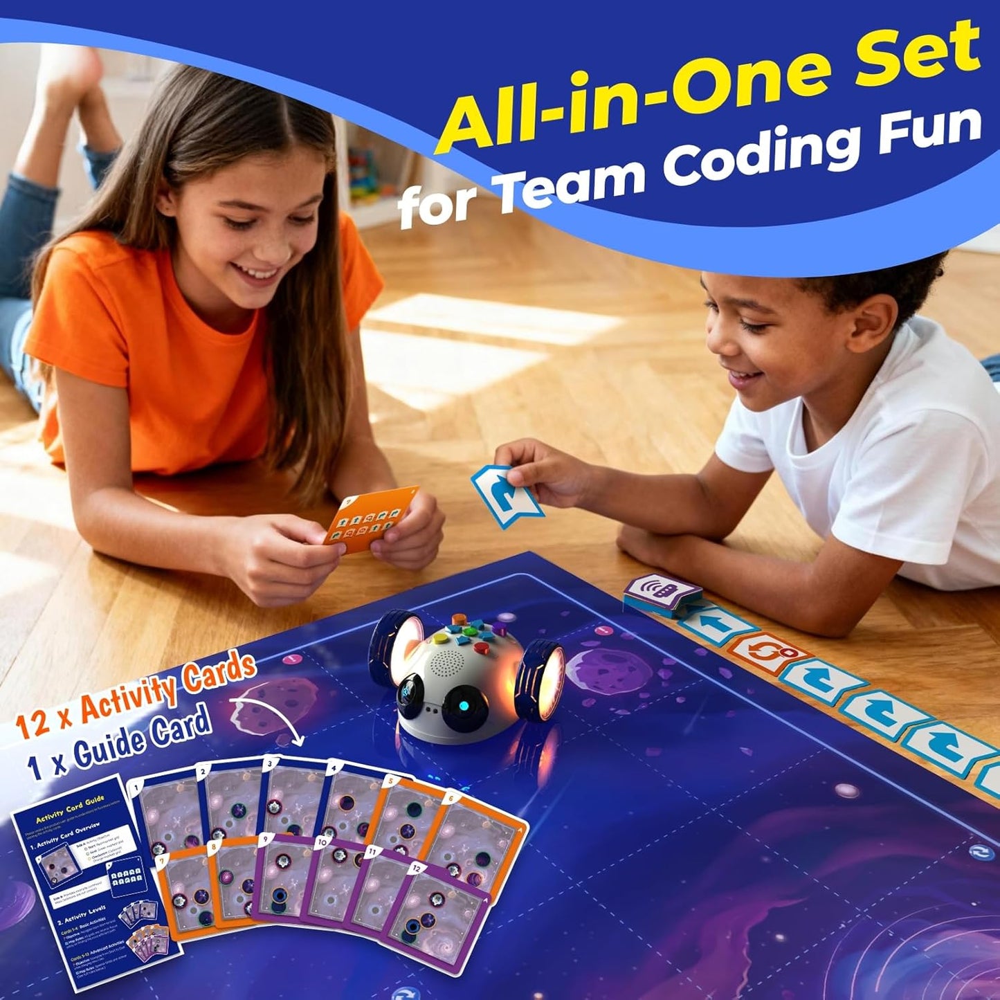 Apitor Coding Robot Toys for Kids Ages 5+, STEM Robot Toy Kit with Wheels and Play Cards, Screen Free Remote Control Programming Interactive Toy for Boys and Girls Ages 5-8