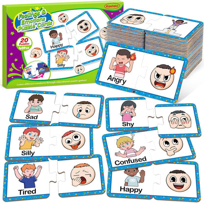 Kasfalci Feelings & Emotions Puzzle Cards,Feelings Chart Toys for Kids,Social Emotional Learning Activities,Speech Therapy Games,ADHD,Autism Learning Materials,Calm Down Corner Supplies for Classroom