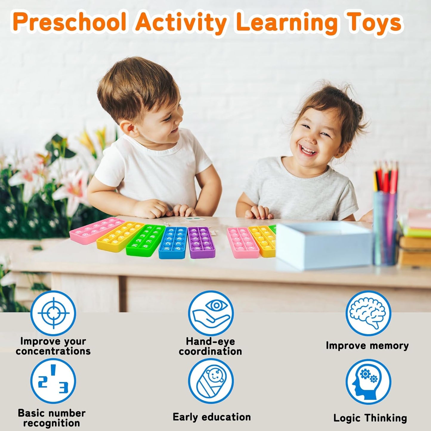 Ten Frame Popper, Math Fidget Sensory Toys, Ten-Frame Counting Toy, Educational Toy for Kids, Classroom Group Learning Activities for Toddler(Pack of 10)