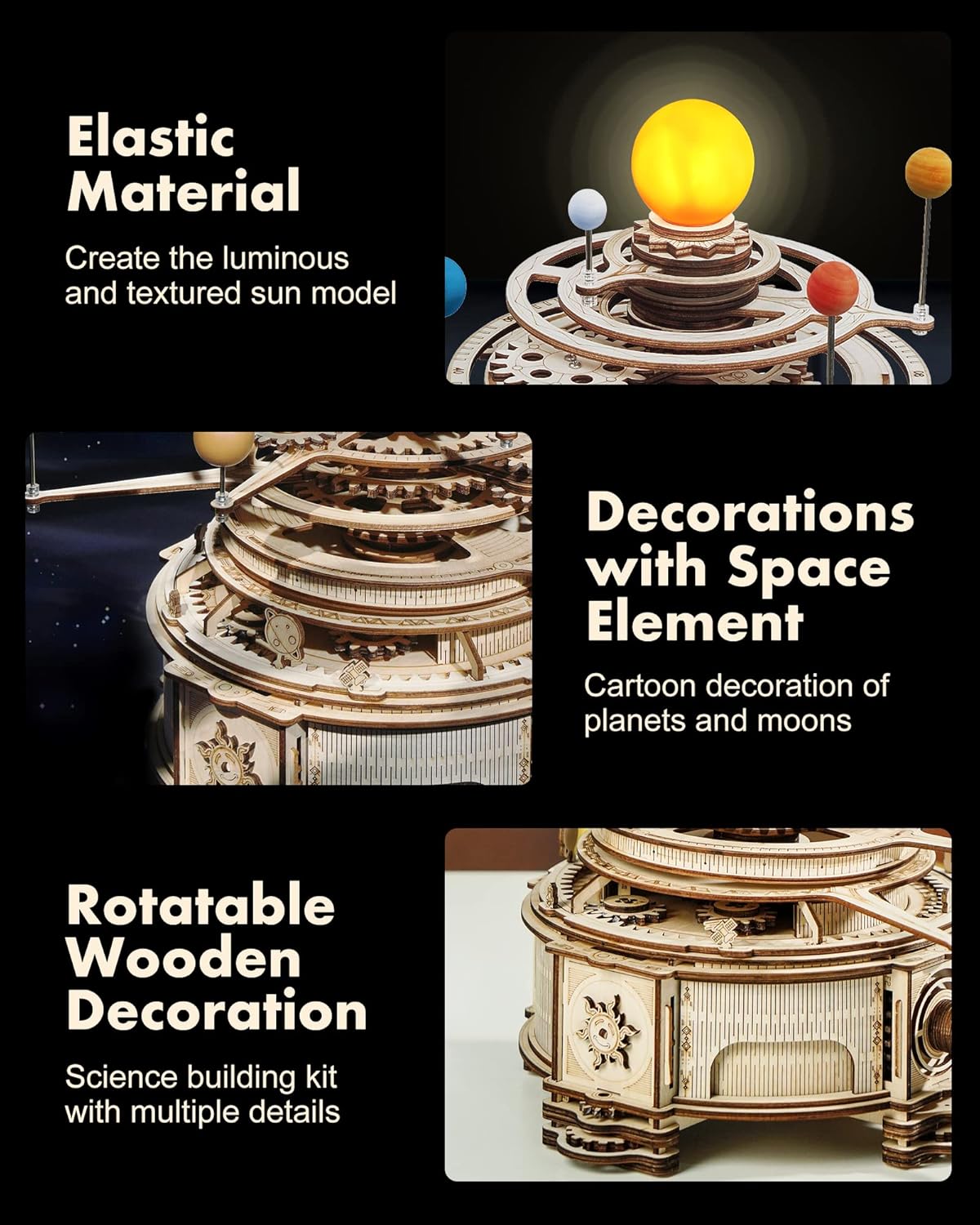ROKR 3D Wooden Puzzles for Adults-Orrery Solar System Model Kit-Crafts for Adults Teens-Gift for Father's Day