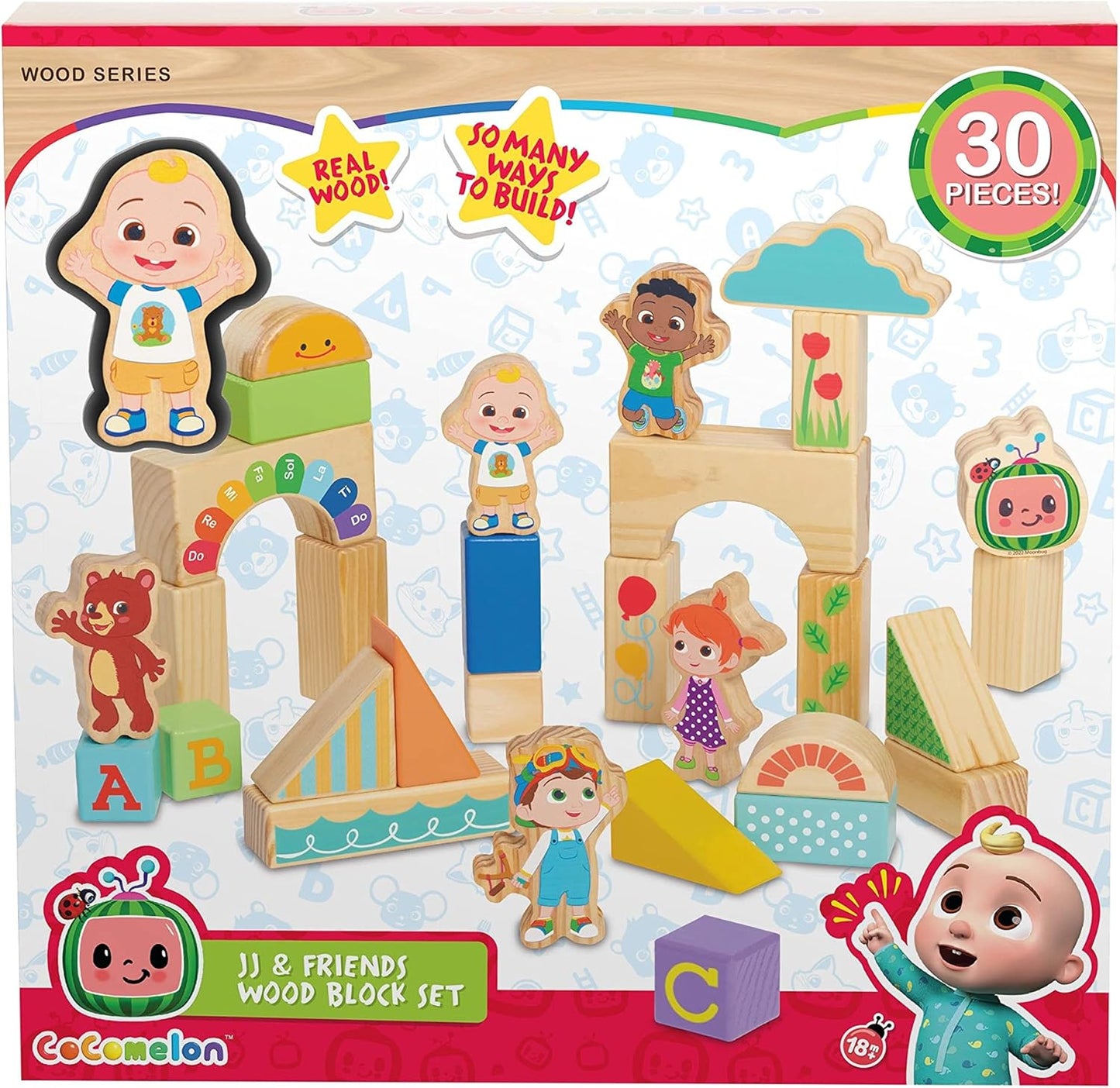 CoComelon 51-piece Classic ABC Wooden Block Set, Preschool Building Toys, Learning and Education