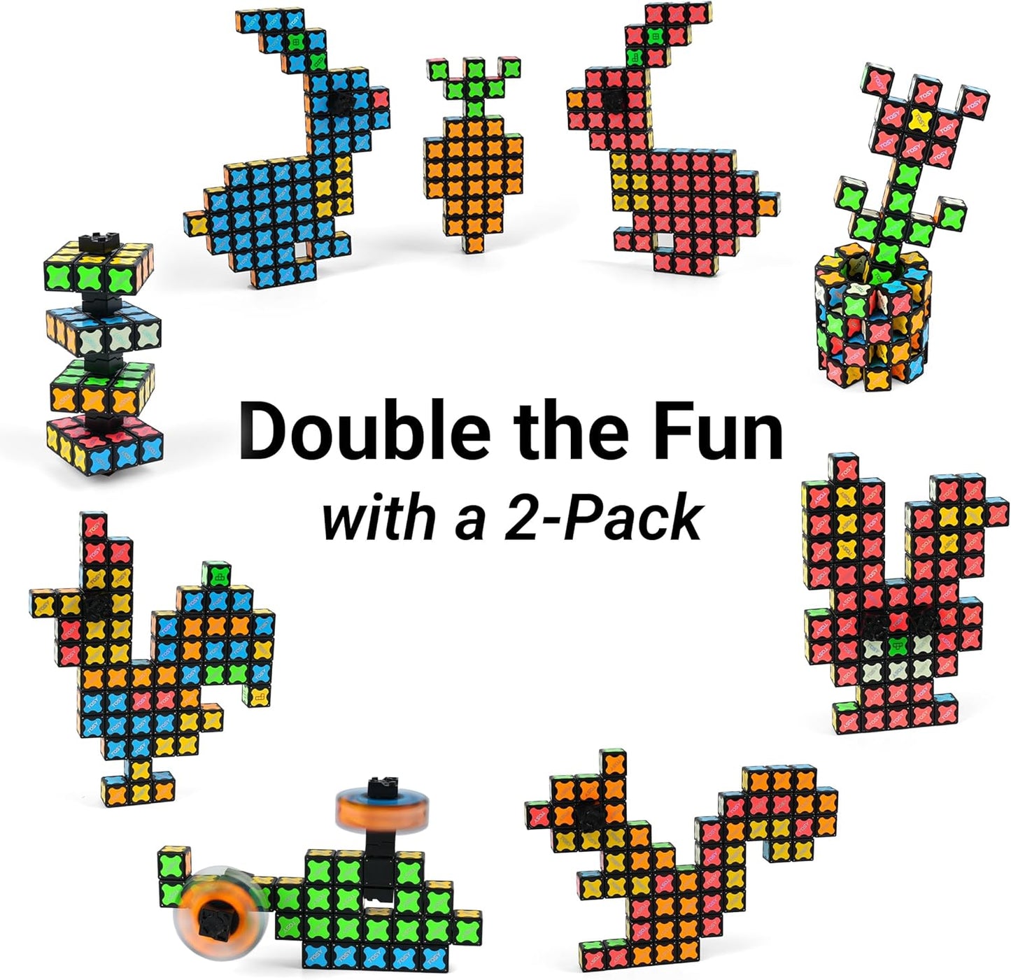 TOSY Magnet Cube 2x2 - 8 Blocks, 2in1 Toy: 2x2x2 Puzzle Cube and Customizable Infinity Cube, Easter Basket Stuffers Gifts for Kids/Grandkids, Glowing w/ UV Flashlight, STEM Toy, 2-Pack