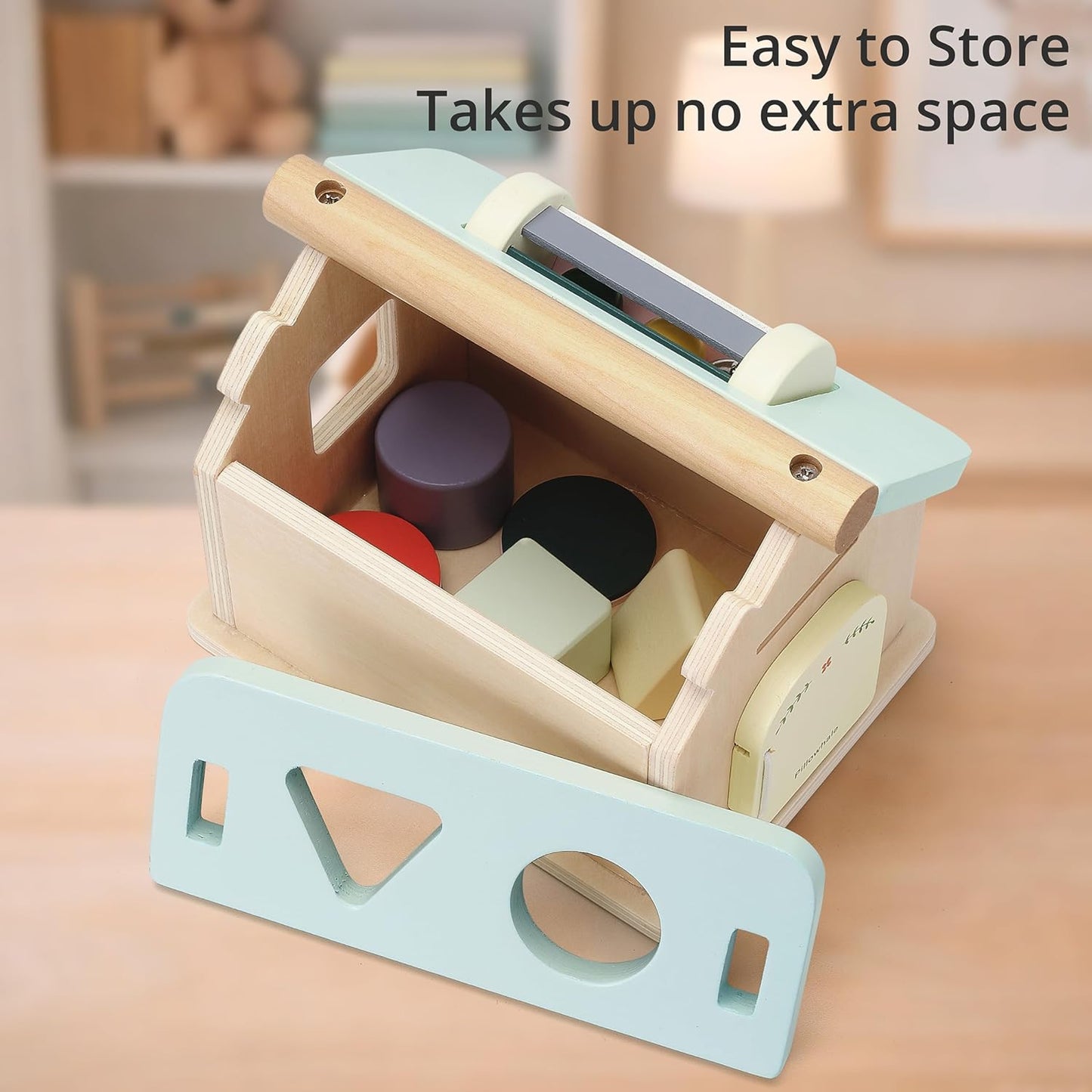 Pillowhale Montessori Wooden Toys Set for Toddlers 12M+ – 4-in-1 Educational Toy with Stacking Rings, Shape Sorter, Bead Maze & Push Car