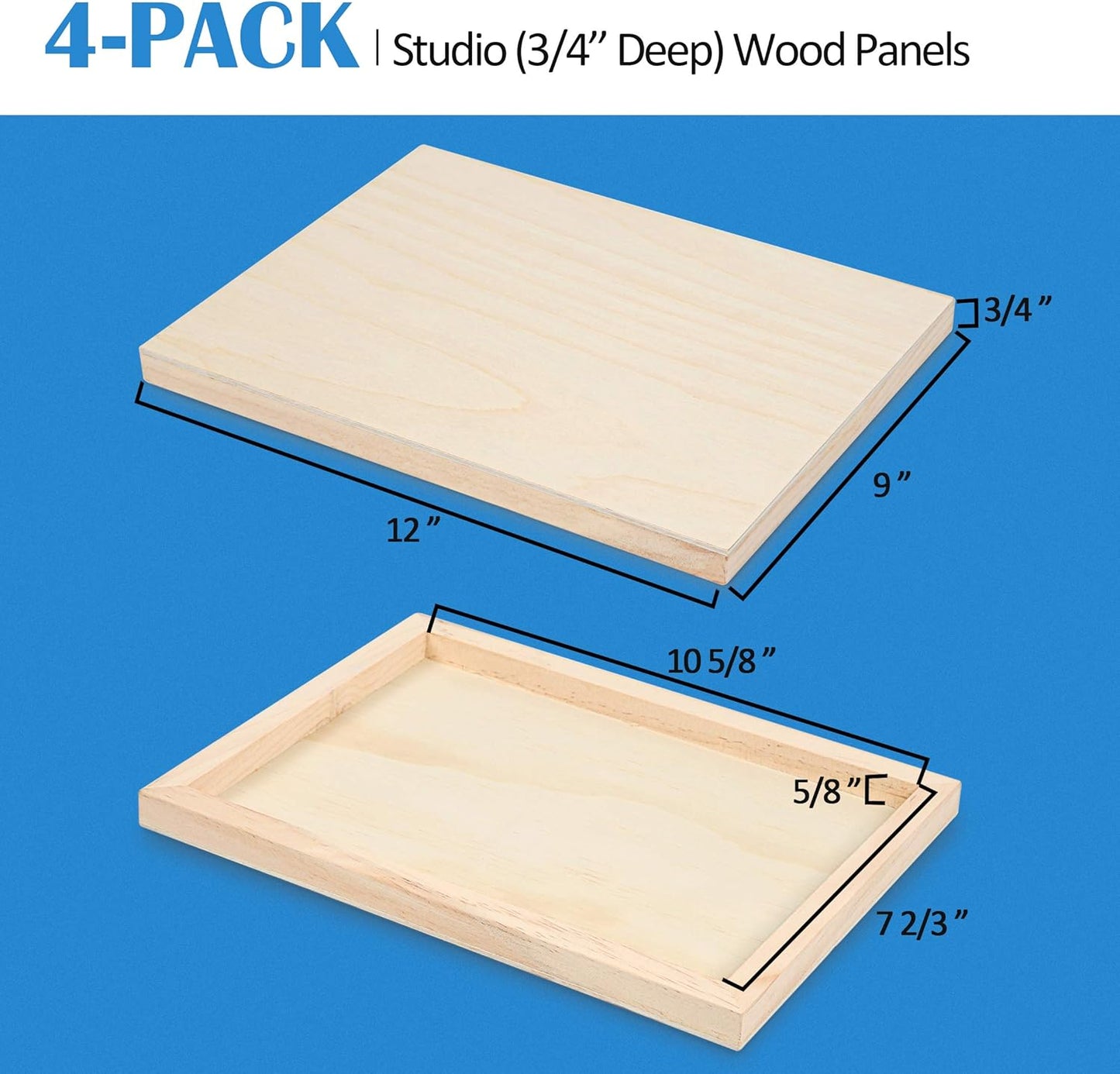 Falling in Art Unfinished Birch Wood Canvas Panels Kit, 4 Pack of 8x10’’ Studio 3/4’’ Deep Cradle Boards for Pouring Art, Crafts, Painting, and More