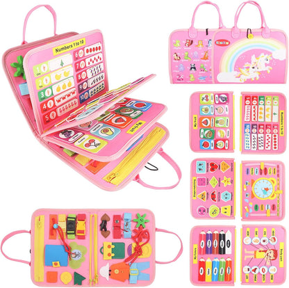 URBAN TOYS Montessori Busy Board - Ideal Busy Book Toddler Toys & Gifts for Boys & Girls, Toddler Travel Essential for Airplane & Car, Sensory Toys, Great for Baby Gifts for Boys
