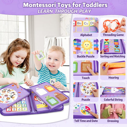 Esjay Toddler Busy Board, Montessori Toys Busy Book, Sensory Board Birthday Gifts for 3+ Years Old Girls Boys, Learning Educational Toy for Fine Motor Skills, Travel Activities for Airplane Car