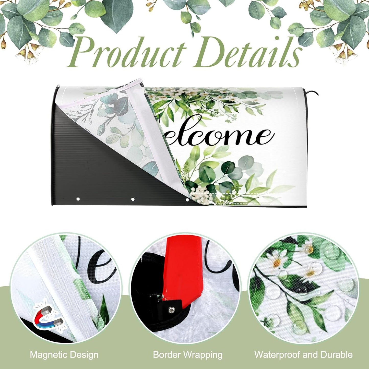 Tiamon Monogrammed L Mailbox Covers Magnetic Eucalyptus Welcome Letter Box Wrap Standard Size 21x18 Inch Spring Summer Leaves Mailbox Decor Eucalyptus Letter Numbers Decoration for Outdoor Garden Yard