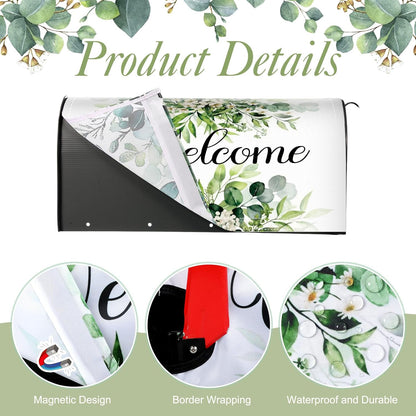Tiamon Monogrammed L Mailbox Covers Magnetic Eucalyptus Welcome Letter Box Wrap Standard Size 21x18 Inch Spring Summer Leaves Mailbox Decor Eucalyptus Letter Numbers Decoration for Outdoor Garden Yard