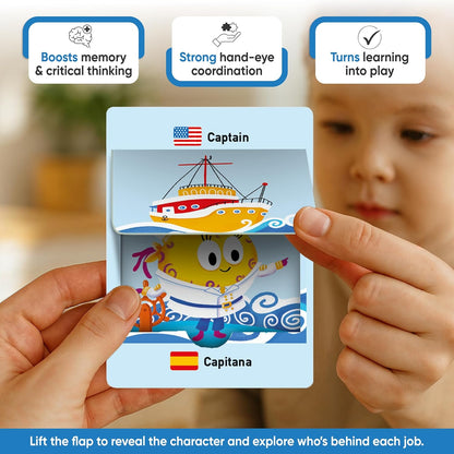 Kidrox Squad Alphabet Flashcards for Kids – 26 Slide-Reveal Cards in English & Spanish | Magic Pull-Tab Bilingual Learning Game for Toddlers & Preschoolers Age 3+
