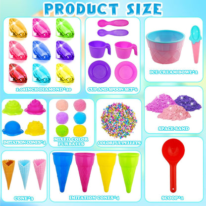 Bbiamsleep Ice Cream Sensory Bin, 61 Pcs Ice Cream Sensory Bin Fillers with 11 Mould 9 Tools for Home Decor