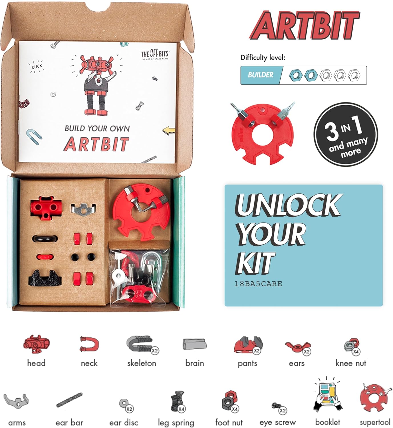 The Off Bits CareBit Build Your Own Robot Toy Construction Set, Educational Gift STEM Activities Learning Kit, Creative Build and Play Model Kit Steam Toys for 6 7 8 9 10+ Year Old Boys & Girls