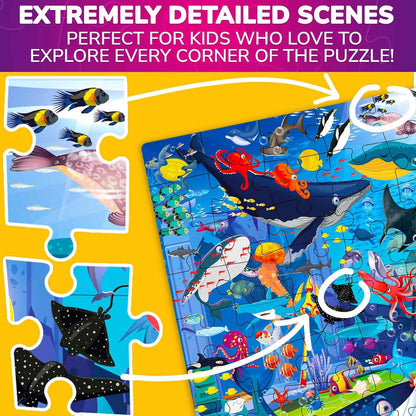 QUOKKA 100 Piece Puzzles for Kids Ages 4-6 – Floor Kids Puzzles Ages 6-8 Year Old – Toy for Learning Forest Animals for 8-10 yo – Jigsaw Toddler Game for Boy and Girl 3-5