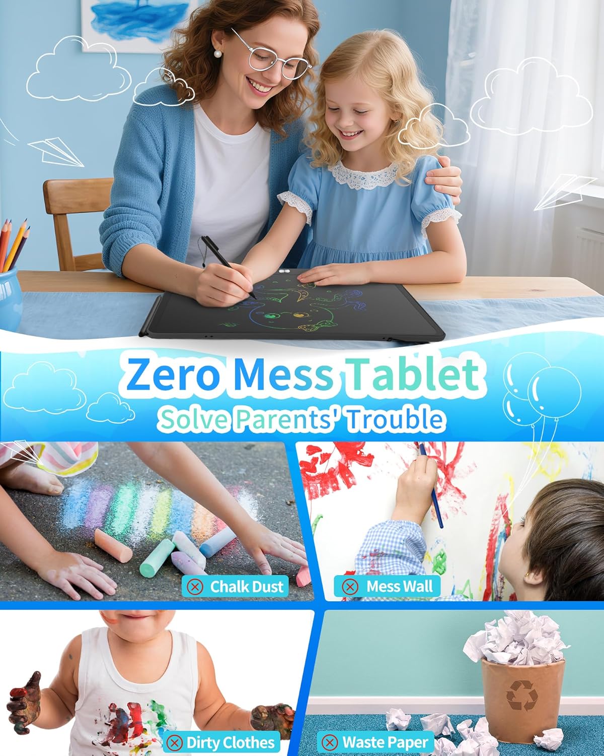 Magnetic LCD Writing Tablet for Fridge, 13 Inch Writing Tablet for Kids, Toddler Drawing Pad, Learning Toys for Boys Girls Ages 3.4.5.6.7.8, Writing Board for to-Do Lists and Family Messages (Blue)