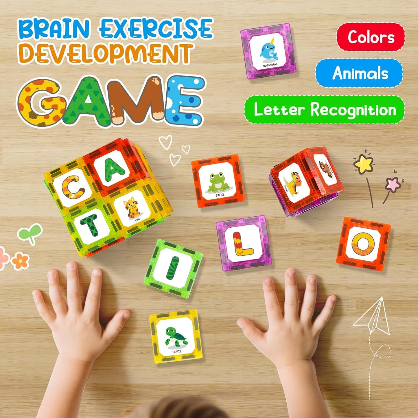 Magnetic Tiles Letters Learning Toys, Animals Alphabet ABC Magnets for Kids 1-3 2-4 3-5, Toddlers Classroom Must Haves Construction Stacking Toys, Teacher Educational Supplies for Preschool Spelling