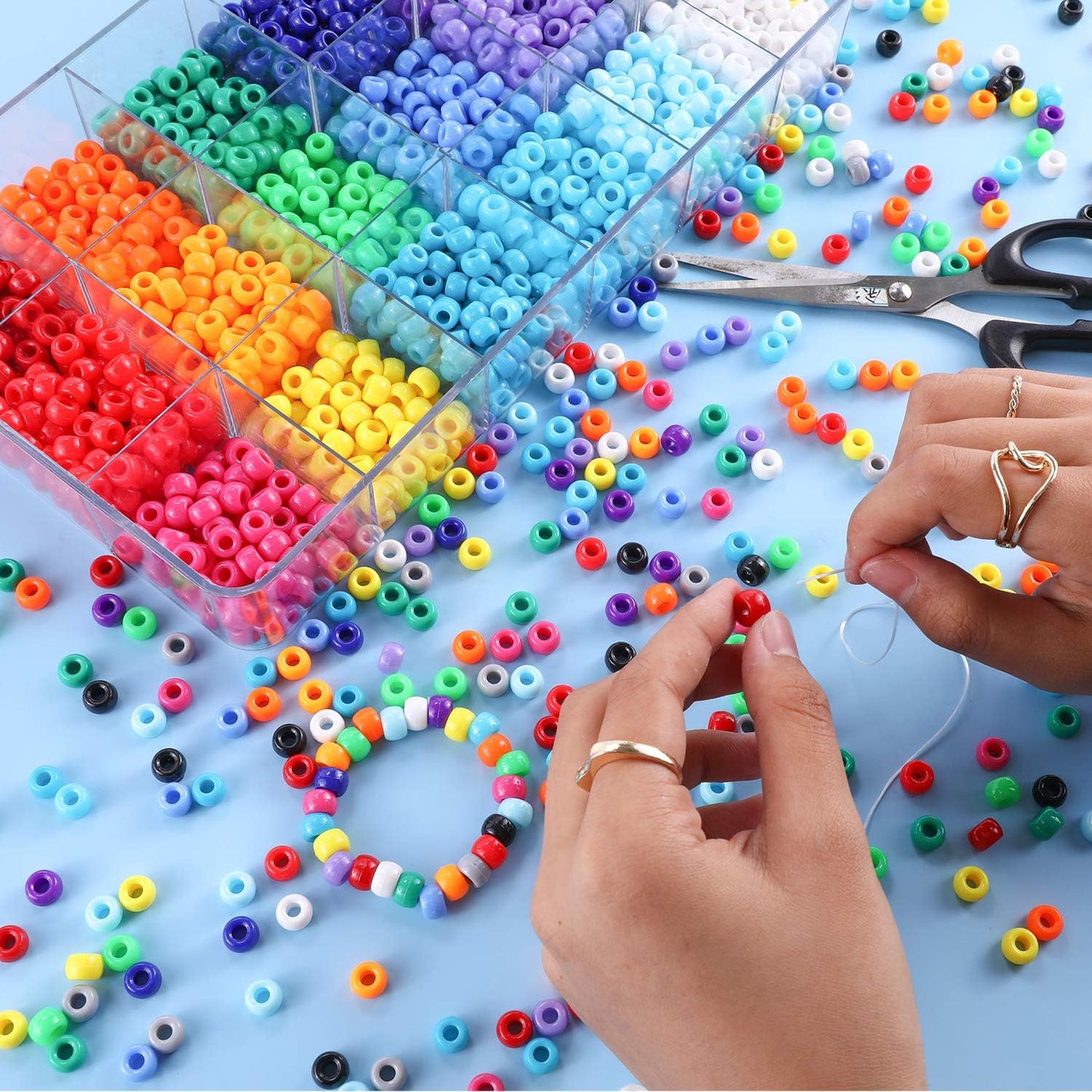 1720+pcs Pony Beads Kit 1830pcs 6 Style Letter Alphabet Beads Rainbow Plastic Pony Bead Bulk Multicolor Kandi Bead Elastic String DIY Crafts Jewelry Making Kit for Bracelets Necklaces