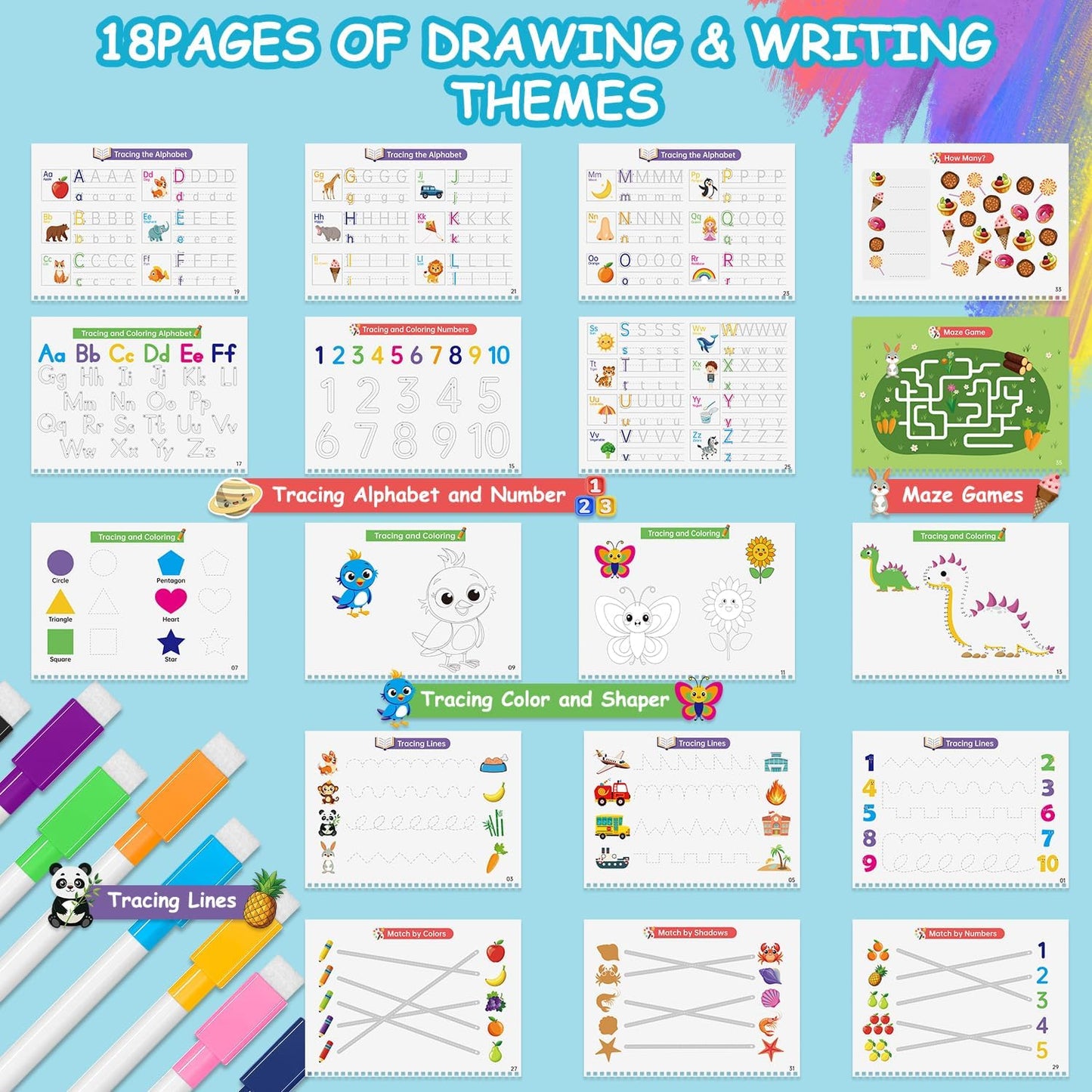 Preschool Dry Erase Learning Workbook for Kids Ages 3-5 – Reusable Tracing Book for Letters A-Z, Shapes & Lines – Use with Dry Erase Markers – Handwriting & Fine Motor Skills Practiceactice