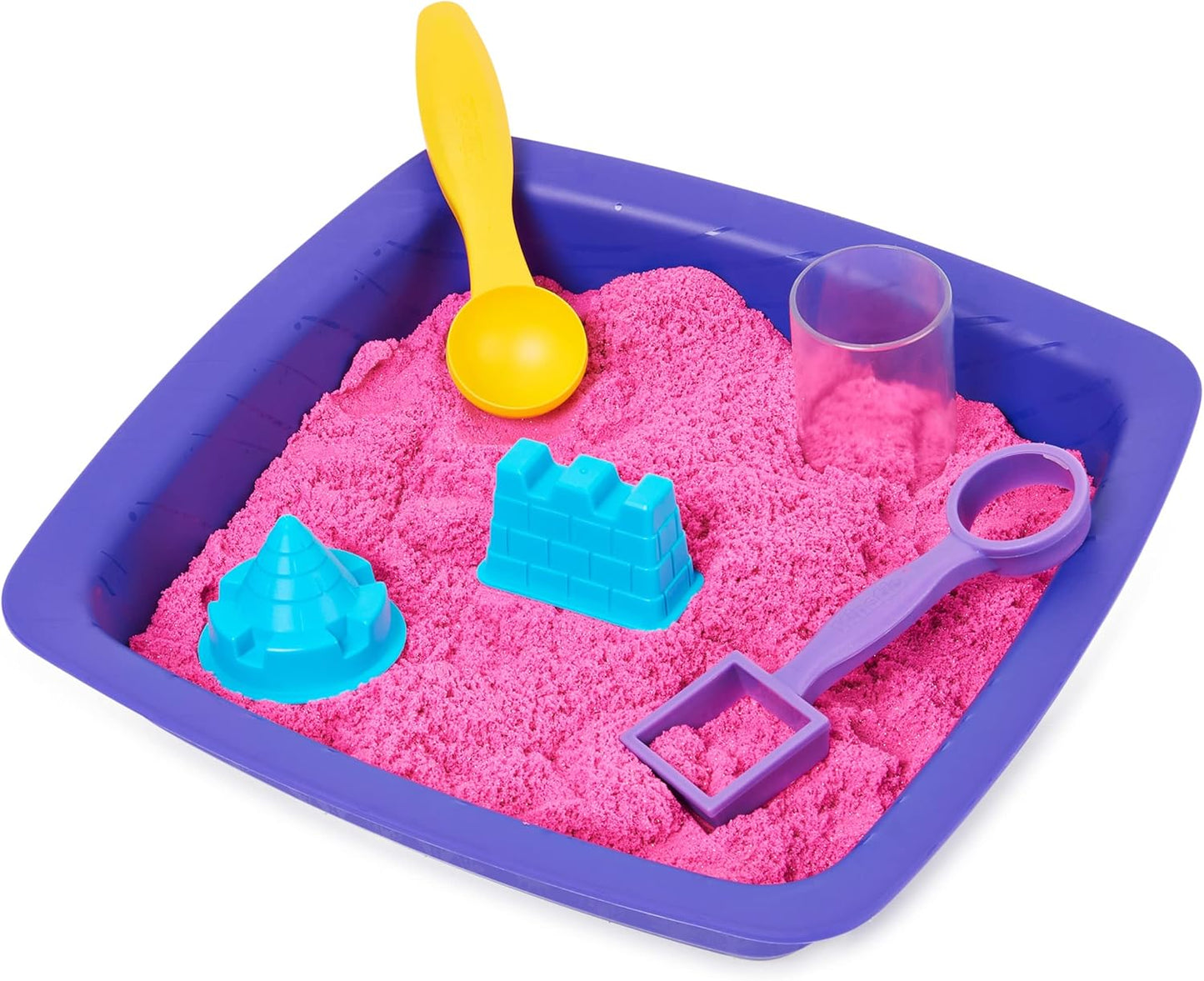 Kinetic Sand | Shimmer Sand Castle | Kinetic Sand 454g | Magic Sand | Pink Glitter Coloured Sand | 3 Accessories and Tray Included | Toys for Boys and Girls 3 Years