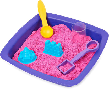 Kinetic Sand | Shimmer Sand Castle | Kinetic Sand 454g | Magic Sand | Pink Glitter Coloured Sand | 3 Accessories and Tray Included | Toys for Boys and Girls 3 Years