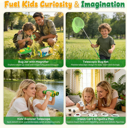 Kids Explorer Kit & Bug Catcher Kit with Vest, Carry Bag, Binoculars,Observation Jar, Butterfly Net, Magnifying Glass, Outdoor Nature Exploration STEM Toys Camping Gift for Boys Girls Ages 3-7