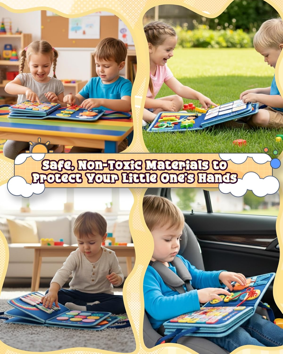 Montessori Busy Book for Toddlers, 8-Page Sensory Activity Book for Fine Motor Skills & Basic Dress Learning, Portable Travel Toy for Preschool Kids, Birthday Gift for Boys and Girls (Blue)