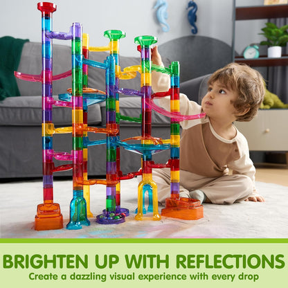 JOYIN 137Pcs Glowing Marble Run - Construction Building Blocks Toys with 15 Glow in The Dark Plastic Marbles, STEM Toy Presents for Boys and Girls, Birthday Gifts, Easter Basket Stuffers