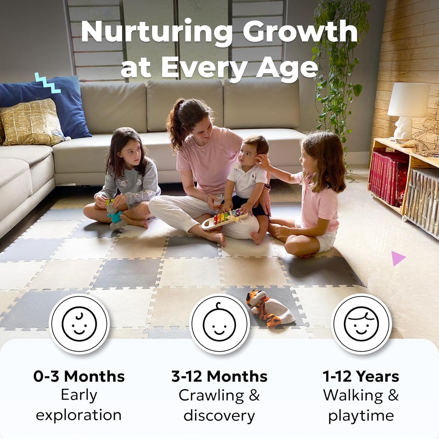 MioTetto Baby Play Mat, Soft Foam Floor Tiles for Kids. Adjustable Interlocking Foam Tiles, Fits with 50x50 Playpen Baby mat for Crawling & Development, Safe & Non-Toxic Playmat for Babies 6-12 Months