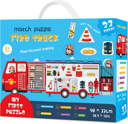 Jumbo Floor Puzzle for Kids,23 Piece Fire Truck Large Jigsaw Puzzles,Puzzle for Toddler Ages 3-5,Fun Educational Preschool Learning Toy Gift for Boys & Girls Ages 4-8