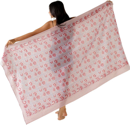 100% Cotton Sarong Cover Up for Women Indian Block Print Beach Wrap Skirt Long Boho Swimsuit Bikini Pareo (73” x 43”)