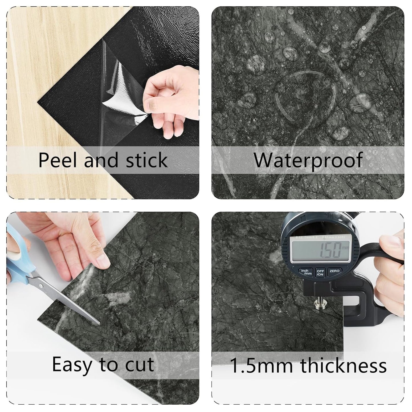 Wallercity White Marble Peel and Stick Vinyl Floor Tiles 6-Pack 12x12 Inches Self Adhesive Waterproof Flooring Planks for Bathroom Kitchen Bedrooms Stick on Floor Tiles Laminate Sheets Vinyl Flooring