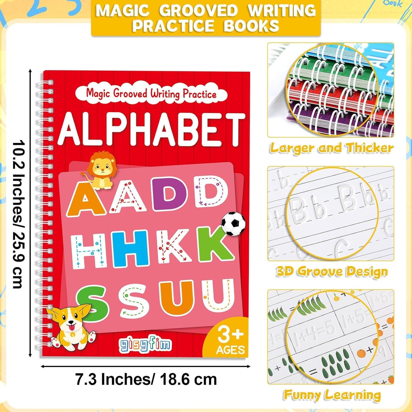 8 Pieces Magic Grooved Writing Practice Books Disappearing Ink Pens Reusable Groove Workbooks Tracing Handwriting Practice Without Tears for Kids Kindergarten Preschool Supplies,10.2 x 7.3inch