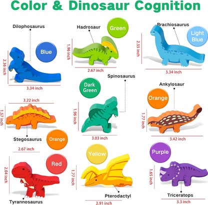 FFTROC Montessori Dinosaur Toys for 2 3 4 Year Old Boys - Wooden Stacking Dinosaur Toys for Kids 2-4 3-5, Toddler Balancing Block Sets