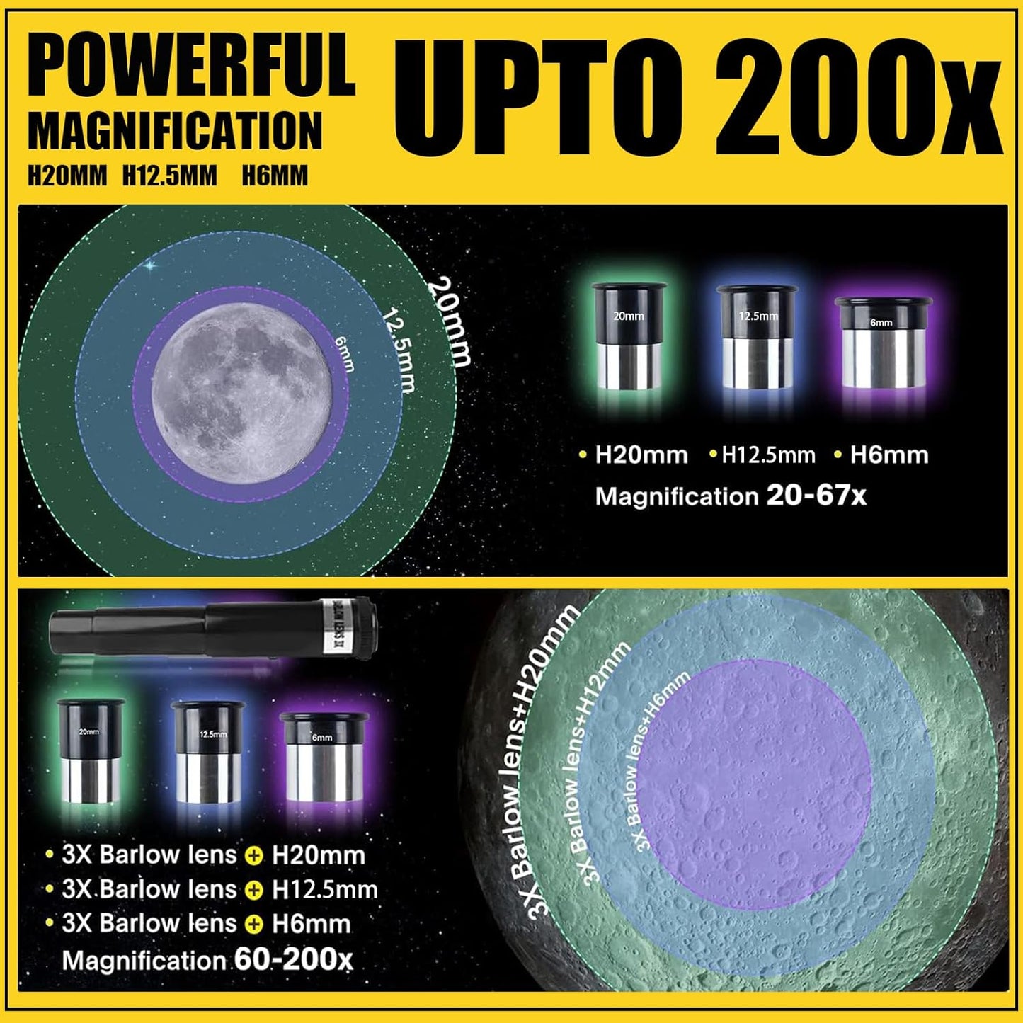 Telescope for Adults & Kids，70mm Aperture 400mm Astronomical Refractor Telescopes for Kids Beginners，with Adjustable Height Tripod，Moon Mirror, Bard Membrane，Phone Adapter, Carrying Bag