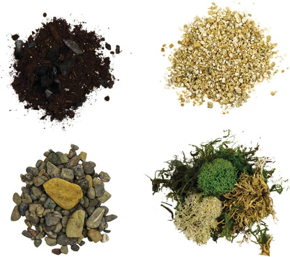 Cute Farms Terrarium Starter Kit | Moss, Vermiculite, Soil, Pebbles, Plant Food, & Finishing Tools (Large Kit + Crystals)