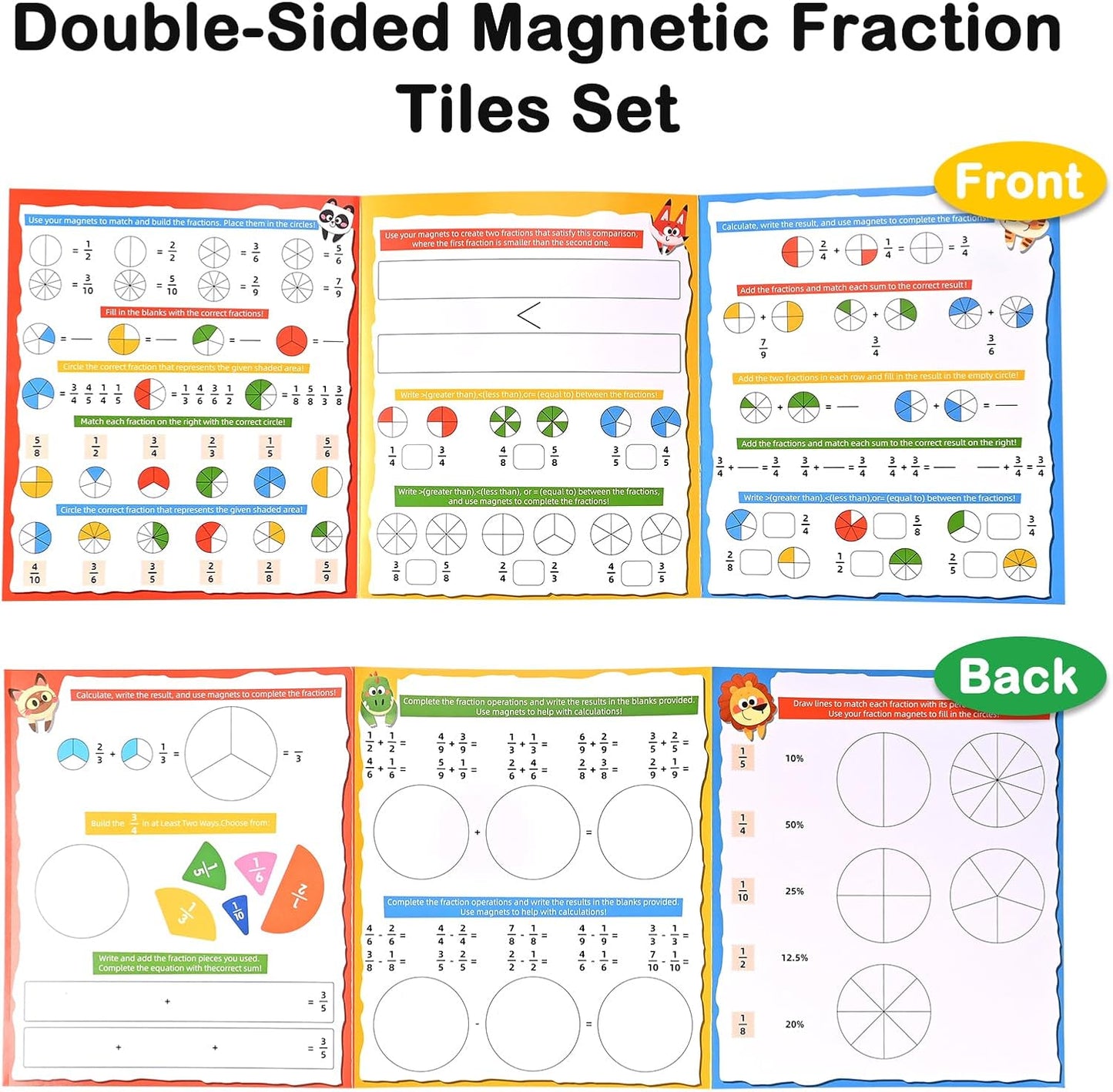 Magnetic Fraction Demonstration Book with Magnetic Fraction Tiles & Circles, Hands-On Fraction Manipulatives for Kids, Visual Math Learning Set for Classroom, Homeschool & Early Math Practice
