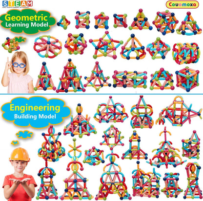 COUOMOXA Magnetic Toy Montessori for Kids: 3 4 5 6 7 8 9 10 11 12 Years Old Kids Building Sticks - Magnetic Creative Toy Age 3-12 Playroom Family - Christmas Birthday Gift for Boys Girls