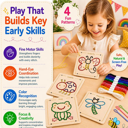 Montessori Wooden Lacing Toys for Toddlers and Kids Ages 2-4 5-7, Sewing Kit Fine Motor Skill Busy Board, Education Sensory Preschool Toy for 1 2 3 4 Year Olds, Birthday Gift for Boys and Girls