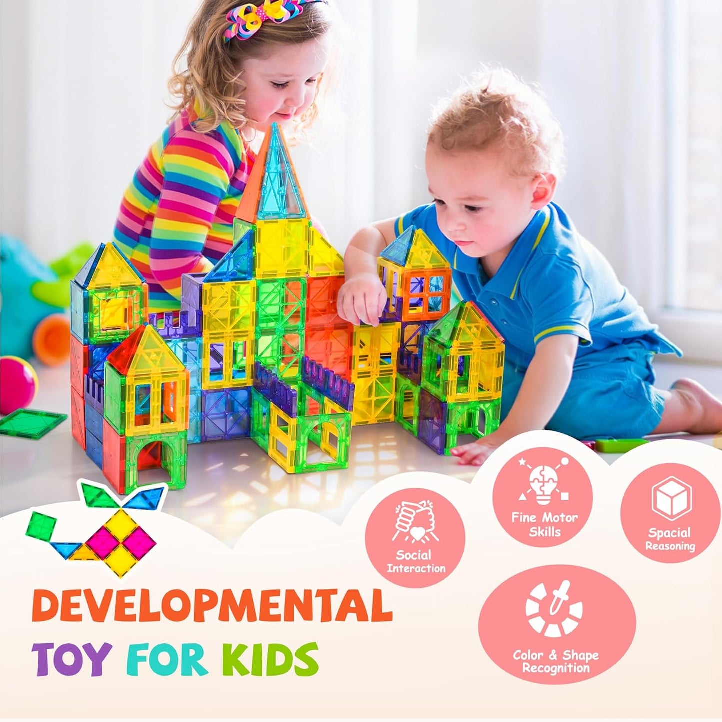 cossy 60 Pcs Magnet Tiles Magnetic 3D Building Blocks Set Educational Construction Toys for 3+ Year Kids with Stronger Magnets, Rivets-Fastened, Educational,Recreational, Conventional
