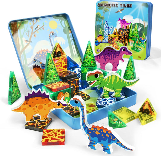 40PCS Mini Magnetic Tiles – City Road Building Blocks Set in Iron Case, Portable STEM Travel Toys for Toddlers, Quiet On-the-Go Activities & Preschool Learning for Kids