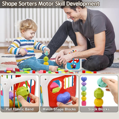 AiTuiTui Baby Sensory Montessori Activity Toys for 1 2 Year Old Boy Girl, Early Learning Develop Shape Sorter Cube with Soft Textured Balls for Infants Toddler Birthday or Easter Gifts