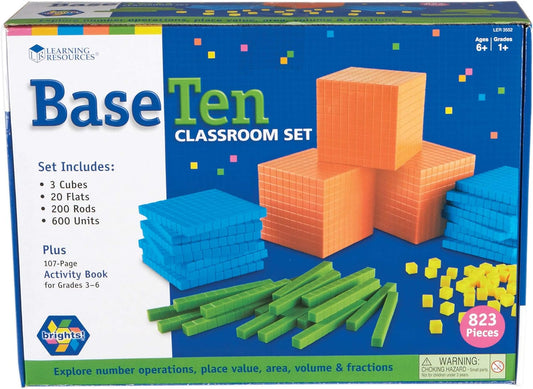 Learning Resources Brights Base Ten Classroom Set, 20-25 Students, 823 Piece Set, Ages 6+ & MathLink Cubes - Set of 100 Cubes, Ages 5+, Kindergarten STEM Activities, Math Manipulatives and Counters