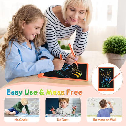 FLUESTON LCD Writing Tablet for Kids, 10 Inch Doodle Board, Colorful Drawing Pad for Toddler, Educational Travel Toy Gifts for 3-8 Year Old Girls Boys, Erase Lock Writing Board