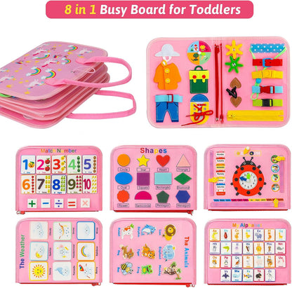 Toddler Busy Board Montessori Toys for 3 4 5 6Year Old, Preschool Learning Activities with Life Skills,ABC,123,Shape,Color,Animal,Weather,Toddler Travel Toys，Educational Activity Developing Sensory