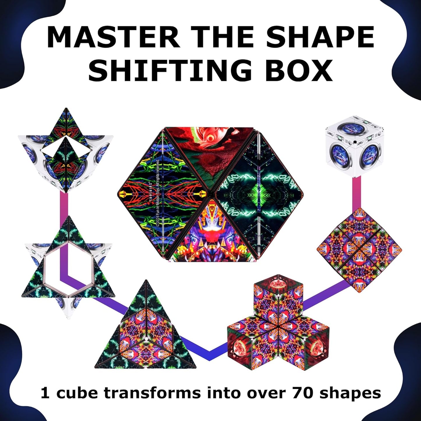 Shashibo Shape Shifting Box - Award-Winning STEM Fidget Toy with Ultra Strong Magnets - Puzzle Cube Transforms Into 100+ Shapes, Perfect Sensory Gift for Kids, Teens, and Adults (Glowquarium)