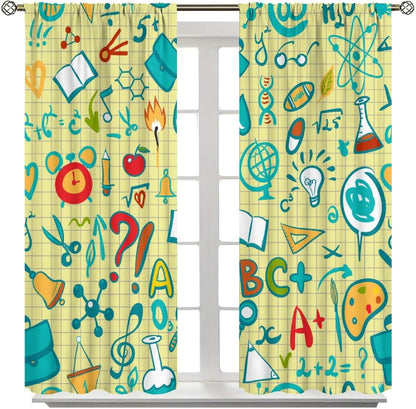 Science Physics Window Curtains, Abstract Math Chemistry Curtain Scientist Graffiti Print Window Treatments for Kids Teens Bedroom Living Room Kitchen Set 2 Panels,42x63 Inches